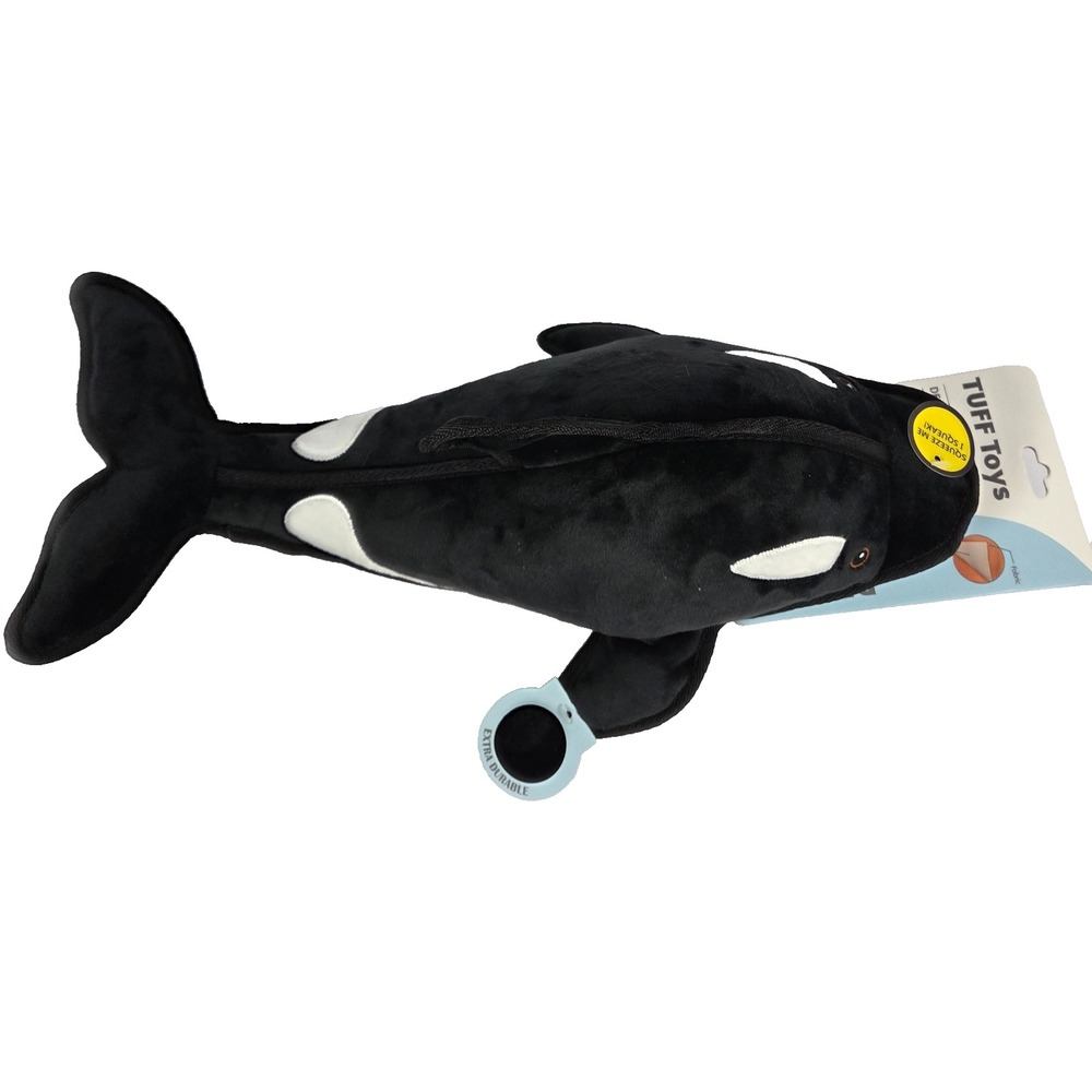 Tuff Toys Orca Whale Dog Toy 17 Inch Black Plush Squeaky Durable Reinforced New